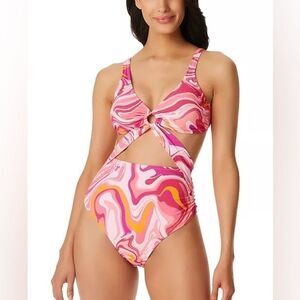JESSICA SIMPSON Women's Good Vibrations O-Ring One-Piece Swimsuit multi size XL
